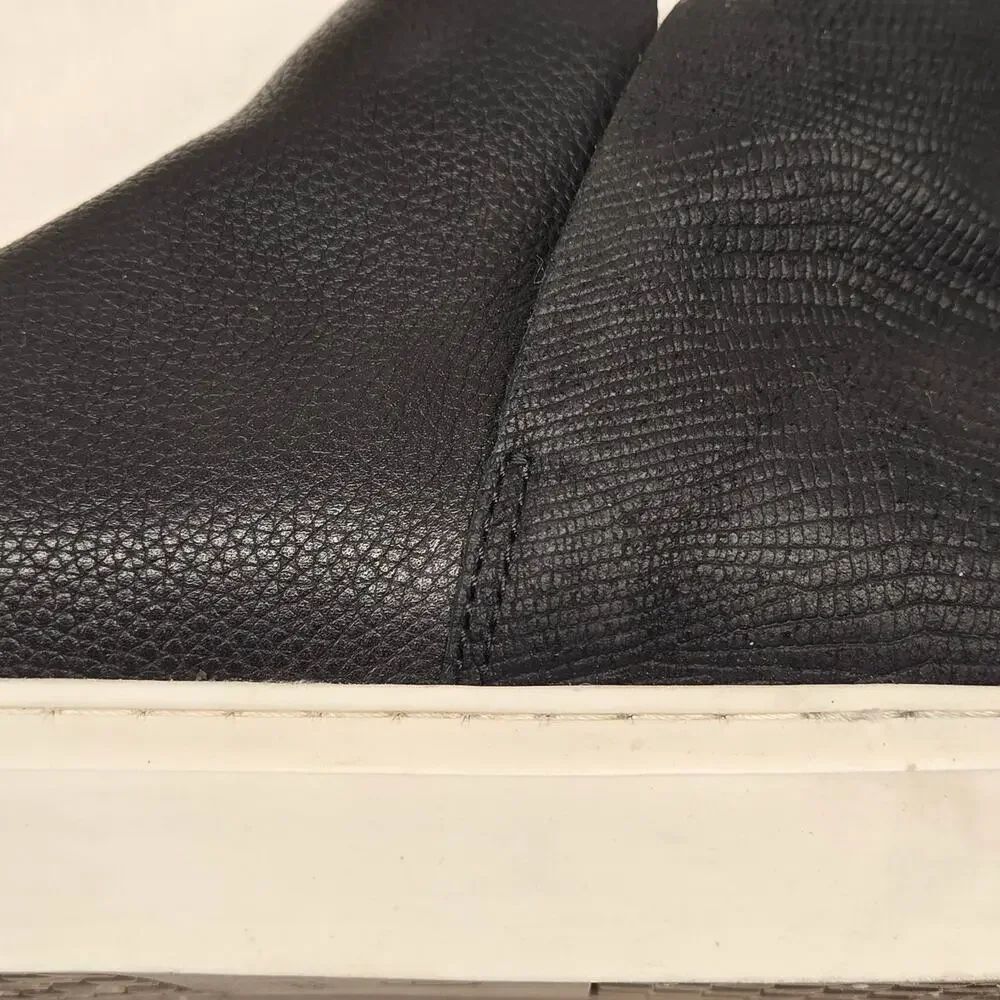 Birdies The Falcon Black Leather Slip-On Sneaker Bootie Hidden Wedge, Size 7.5
